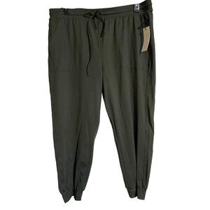 Rachel Zoe Mid-Rise Jogger Pants XXL Dark Olive Green Drawstring Ribbed Cuffs